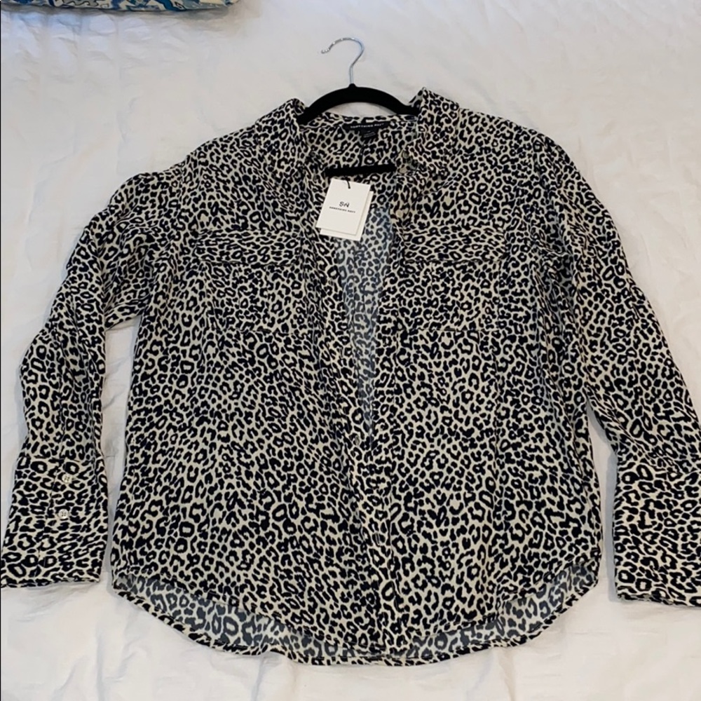 Something navy printed button down